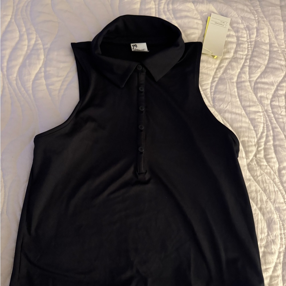 All in Motion Black Cropped Polo Tank Top.
